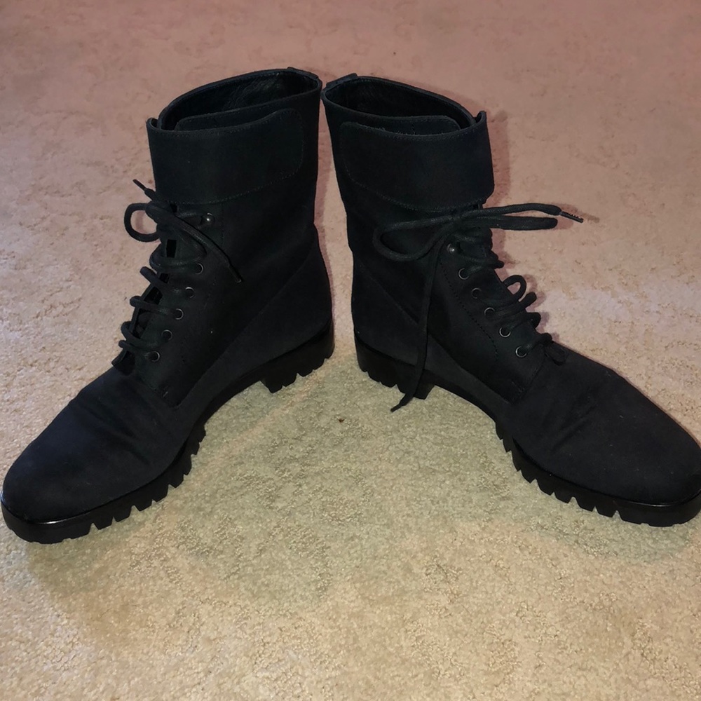 Prada canvas black combat boot with buckle